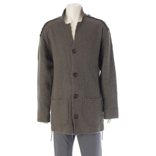 イッセイミヤケ 93AW ウール レザー編み込み 縮絨 ニット ジャケット カーディガン 羽織 アウター グレー 4