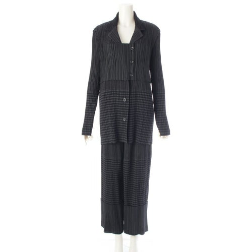 イッセイミヤケ 98AW プリーツ 切替 多重ボタン テーラードジャケット ワイド パンツセットアップ IM84-FD912 / IM84-FF912 ブラック L / M