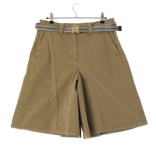 ミュウミュウ 25SS コットン ガーメントダイ サテン ロゴ スカート風 パンツ MG2381 オリーブ 36