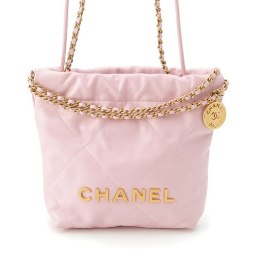 シャネル シャイニーカーフスキン 22 ロゴ 2way チェーン ショルダーバッグ AS3980 ピンク