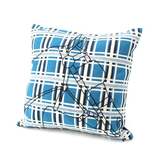 エルメス Patchwork de Sangles カシミヤ パッチワーク ビーズ刺繍 クッション インテリア ブルー