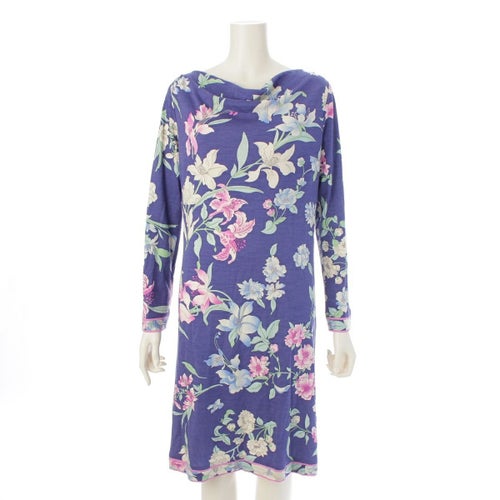 レオナール シルク混 ウール ワンピース ドレス 0360631 ブルー 38