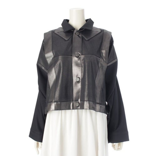 イッセイミヤケ 132.5 TUCKED FOIL 箔加工 プリント ジャケット IL43FD317 シルバー ブラック 3