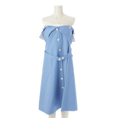 ミュウミュウ 25SS コットン ポプリン ドレス ストラップレス アシンメトリー ワンピース MF5786 ブルー ホワイト 42