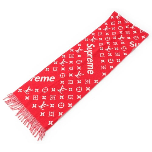 ルイヴィトン シュプリーム Supreme ウール カシミヤ混 モノグラム ロゴ マフラー MP1890 レッド
