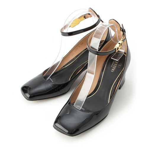 ヴァレンティノ TANGO タンゴ ロゴ金具 ストラップ スクエアトゥ ヒール パンプス ブラック 39