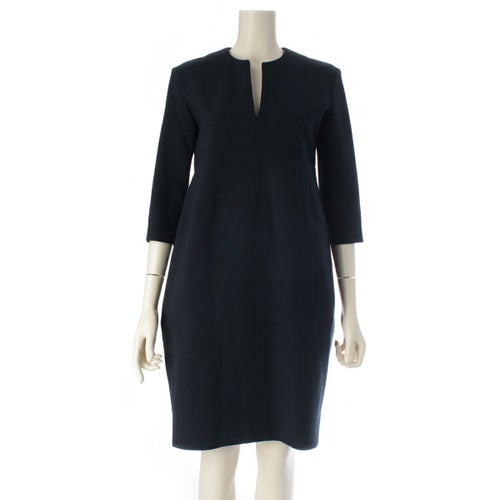 ヨーコチャン 18年 キーネック バックジップ 七分袖 ワンピース ドレス YCD-218-430 ネイビー 36