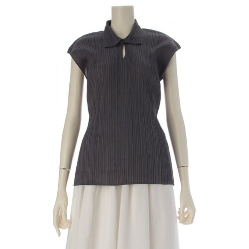 イッセイミヤケ 90s ノースリーブ スキッパー トップス グレー M