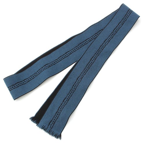 イッセイミヤケ 70s-80s ウール レザー クロス 布 ベルト ブルー M