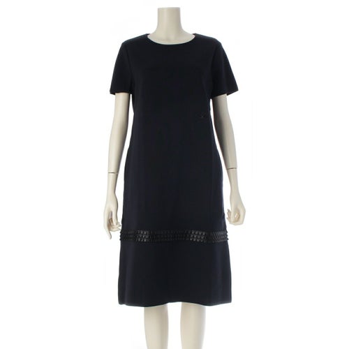 ルネ 22年 フリル ニット 半袖 ワンピース ドレス 5212160 ネイビー 36