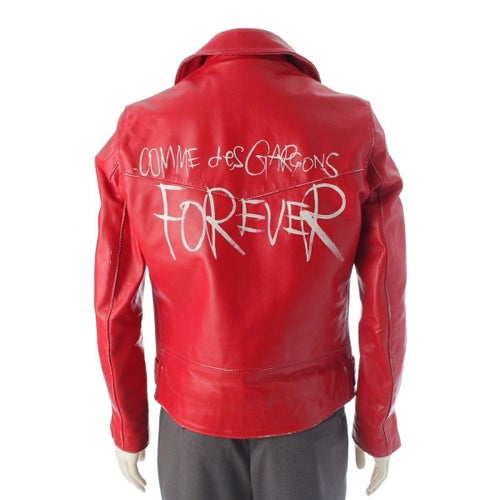 コムデギャルソン ルイスレザー AD2020 ヴィンテージ加工 ペイント ライダースジャケット アウター KZ-J012 レッド 40