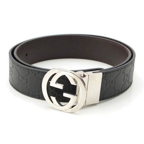 グッチ レザー GG グッチシマ リバーシブル ベルト 473030 ブラック ダークブラウン