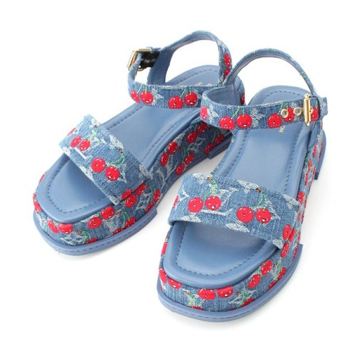 ルイヴィトン デニム 村上隆 チェリー マヤ プラットフォーム サンダル ブルー