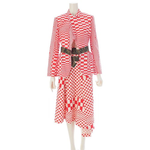 コムデギャルソン 01SS AD2000 オプティカルパワー コットン ミリタリー ジャケット スカートセットアップ GS-10040S GJ-10052S レッド S