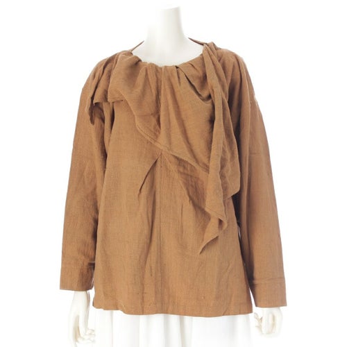 イッセイミヤケ 80s 1983年 コットン 筆タグ スカーフ 変形襟 ネップ プルオーバー ブラウス トップス MG14113 オーカー系 9