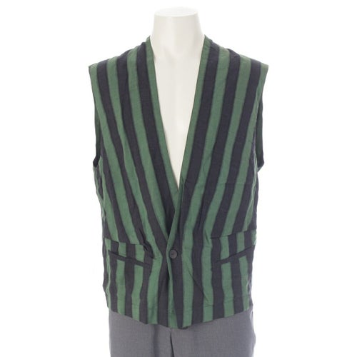 イッセイミヤケ 80s 1986 86年 筆タグ ウール 脱色 ジレ ベスト グリーン ブラック