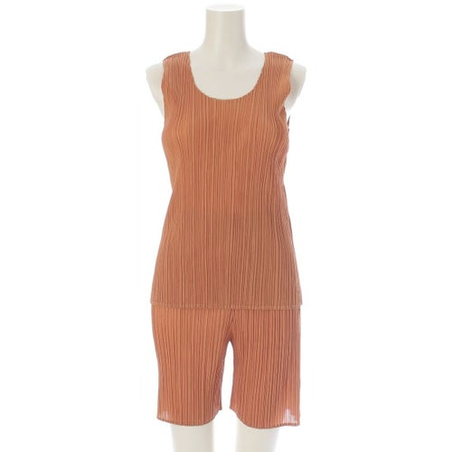 イッセイミヤケ 90s 93S/S プリーツ ノースリーブ ショート パンツセットアップ オレンジ M