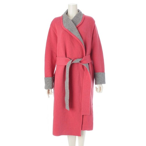 ルネ 21年 ウール カシミヤ混 ガウン コート アウター 6142910 グレー×ベリーピンク 36
