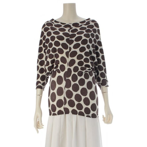 イッセイミヤケ 80s 1989 筆タグ 変形 ドレープ ドット 半袖 カットソー トップス JY11839 ホワイト ブラウン M