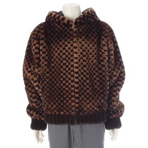 ルイヴィトン 2025 ミンクファー ダミエ インターシャ ジップ フーデッド ジャケット アウター 1AIMU5 ブラウン 52