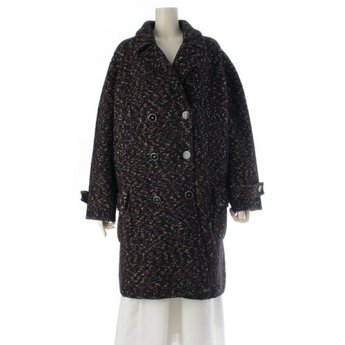 シャネル 2025-2026 アルパカ ウール コットン ダブルブレス コート P80173 ブラック 38