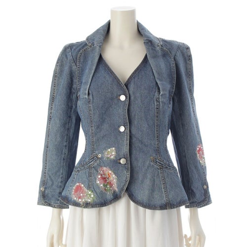 クリスチャンディオール ガリアーノ期 ビジュー フラワー デニムジャケット アウター 5P12022303 ブルー 42