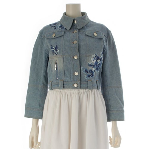 クリスチャンディオール ガリアーノ期 2005 フラワー 刺 クロップド デニムジャケット 5A12022020 ブルー 40