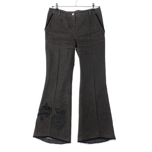 クリスチャンディオール ガリアーノ期 2005 AW コットン レース フラワー フレア デニム パンツ ボトムス 5H12044801 ブラック 38