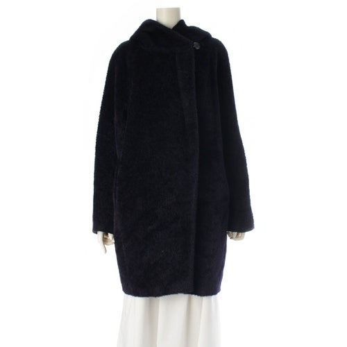 マックスマーラ ステューディオ アルパカ ウール ジャギー フード コート 60861813 ネイビー 40