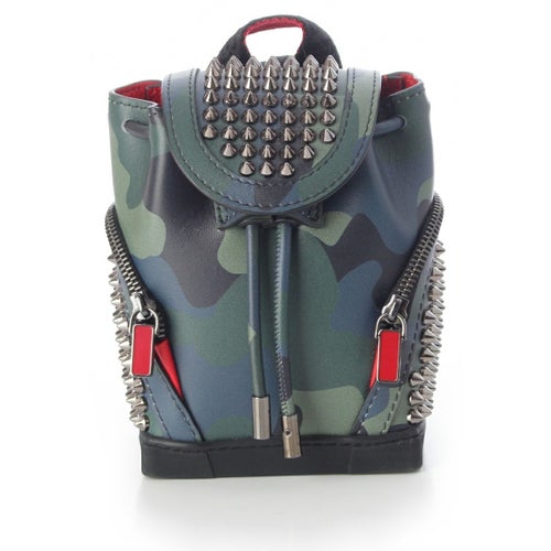 クリスチャンルブタン エクスプローラー ファンク レザー スパイクスタッズ カモフラ ショルダーバッグ グリーン