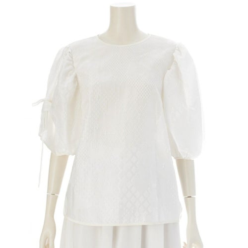 セシリーバンセン 22AW FANCHETTE TOP パフスリーブ ジャガード 花柄 総柄 トップス 01.22-RTW0275 ホワイト UK8