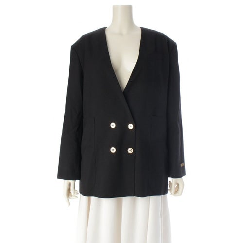 パトゥ ウール カラーレス ダブルブレスト 金ボタン ノーカラージャケット JA0020005999B ブラック 44