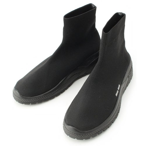 ミュウミュウ ニット ロゴ ソックス ハイカット スニーカー ブラック 37