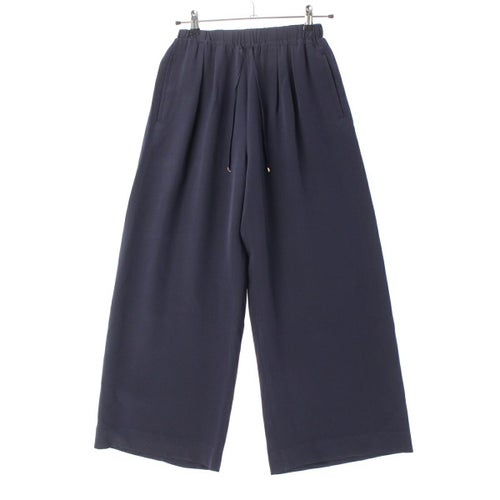 ドゥロワー 24年 FALL1 シルクジョーゼット クロップド スラックス パンツ 6514-299-1484 ネイビー 34