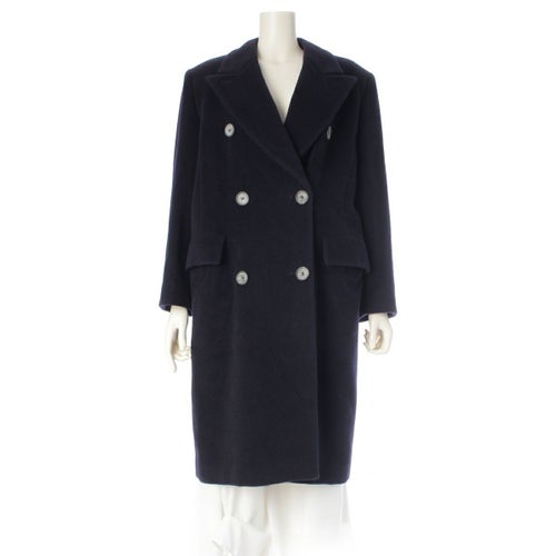 マックスマーラ ウール×カシミヤ ダブルブレスト ロング コート アウター ネイビー J42