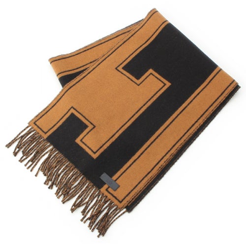 エルメス カシミヤ クレ・ドゥ・H マフラー ブラウン×ブラック