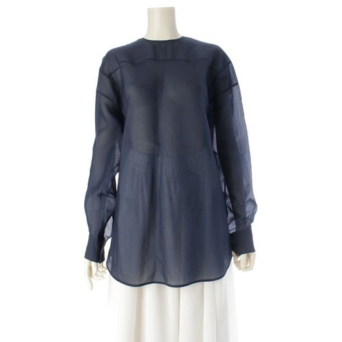 ブラミンク 24SS シルク クルーネック ブラウス 長袖シャツ トップス 7921-230-0245 ネイビー 38