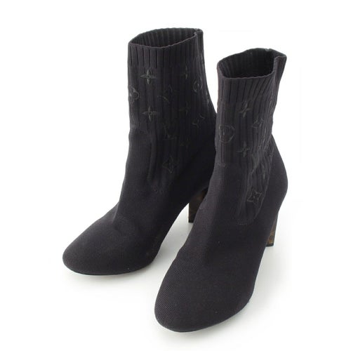 ルイヴィトン ニット シルエットライン モノグラム ヒール アンクル ブーツ ブラック 38