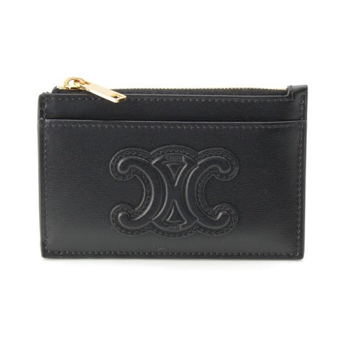 セリーヌ キュイル トリオンフ スムースラムスキン ジップ付きカードホルダー コインケース コンパクトウォレット ブラック ゴールド