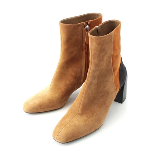 エルメス BROOKE ブルーク スエード レザー サイドジップ ブーツ シューズ ショート ブラウン ベージュ 37 1/2