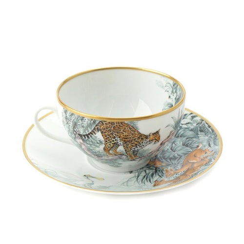 エルメス 赤道直下のスケッチ アニマル柄 モーニング カップ＆ソーサ―セット 食器 370ml ホワイト