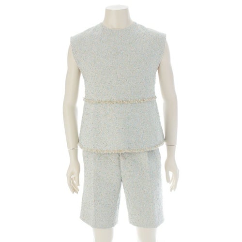 ドゥロワー コットン ツイード フリンジ ノースリーブ パンツセットアップ 6519-236-0318 ライトブルー グリーン ベージュ オフホワイト 36