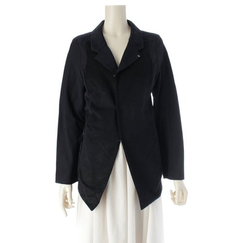 コムデギャルソン AD1993 93AW シルク 前身頃ウール切替 フック ロング テーラードジャケット GJ-04010M ネイビー ブラック M