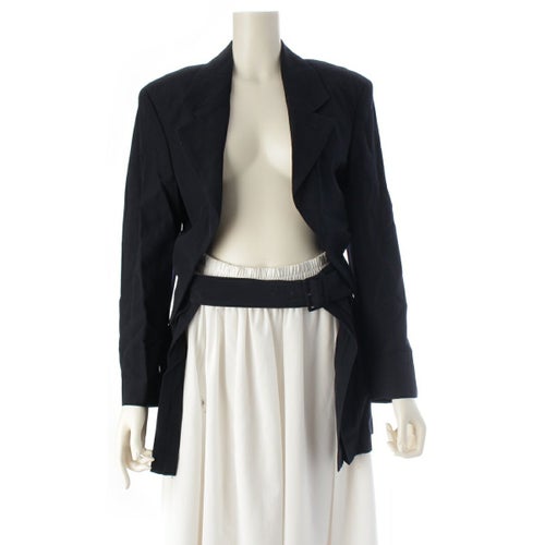 コムデギャルソン 80s e80s ヴィンテージ 変形 フリルカラー ベルトデザイン テーラードジャケット AD表記無し GJ-11003M ネイビー M