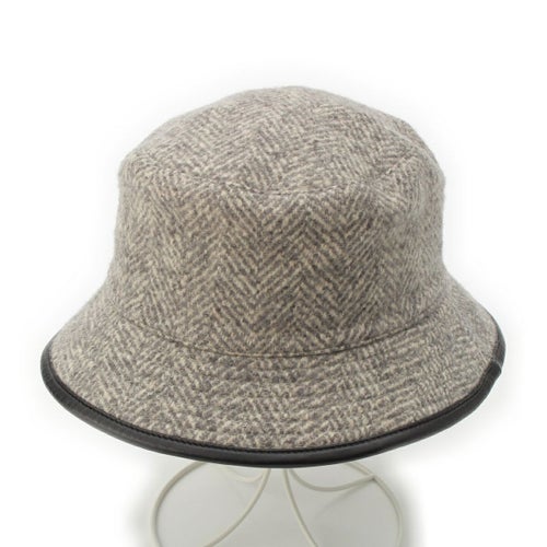 モッチ エルメス MOTSCH POUR HERMES カシミヤ 縁レザー ハット 帽子 グレー系 58
