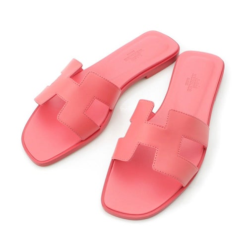 エルメス オラン レザー Hモチーフ ミュール フラット サンダル シューズ 202230Z ピンク 38