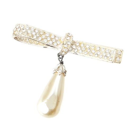 クリスチャンディオール ガリアーノ期 ビジュー パール ピン ブローチ アクセサリー シャンパンゴールド