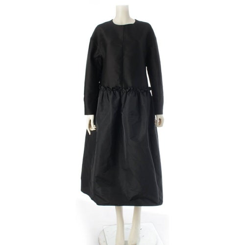 ドゥロワー ウール シルク混 WINTER2 ツイル ウエスト切替 ギャザー ワンピース ドレス 65262000008 ブラック 36