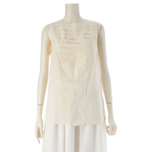 シャネル シルク ココマーク バックボタン ノースリーブ ブラウス トップス オフホワイト 38