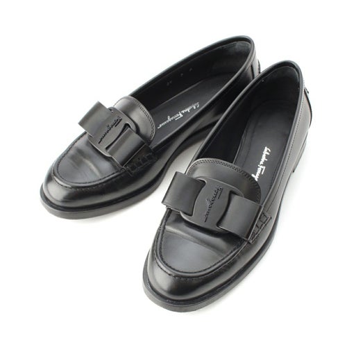 サルヴァトーレフェラガモ VIVALD レザー ヴァラ金具 リボン モカシン ローファー フラットシューズ モノクローム ブラック 7